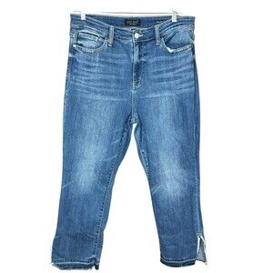 Judy Blue Jeans Women 15/32 Straight Leg Fit Distressed Frayed Hem Stretch Denim